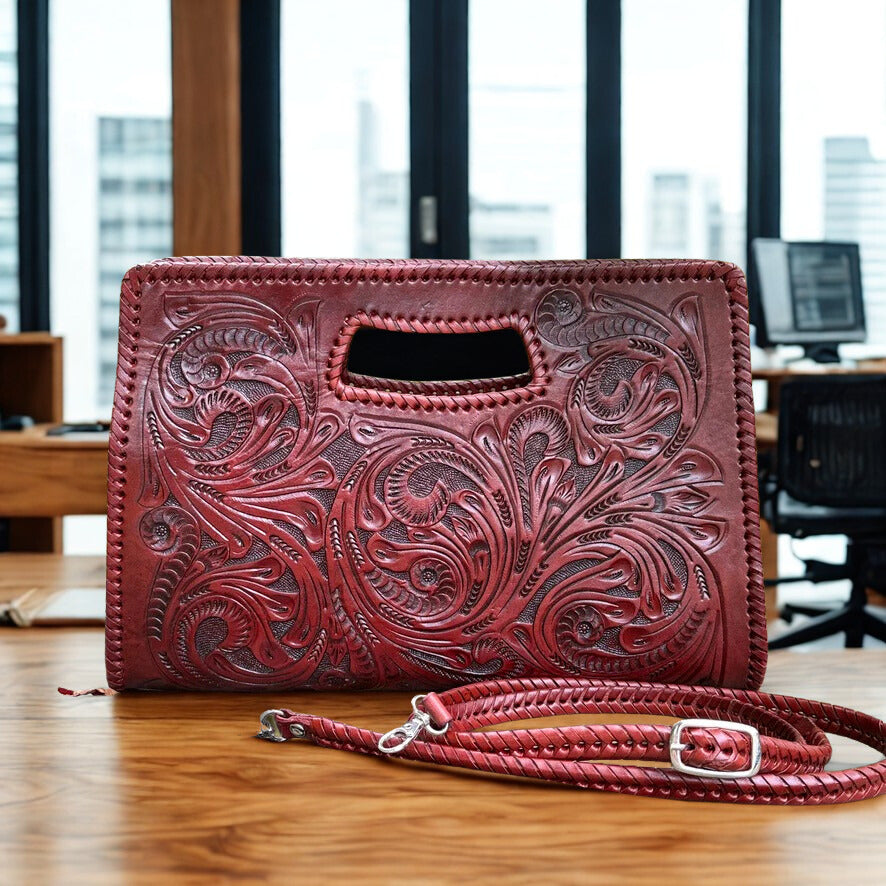 Hand-Tooled Leather Large Clutch & Crossbody